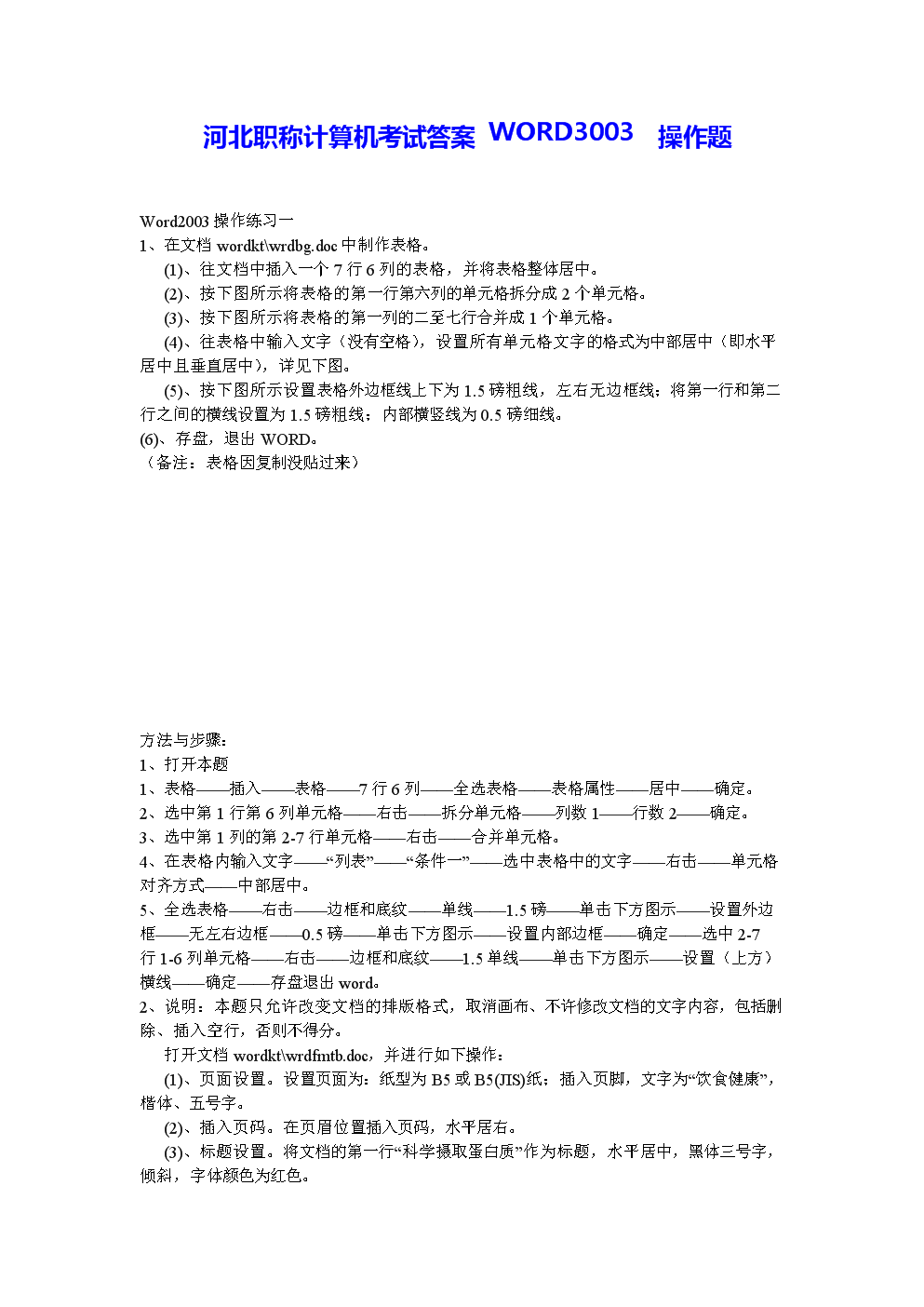 河北职称计算机考试答案 WORD3003 操作题.