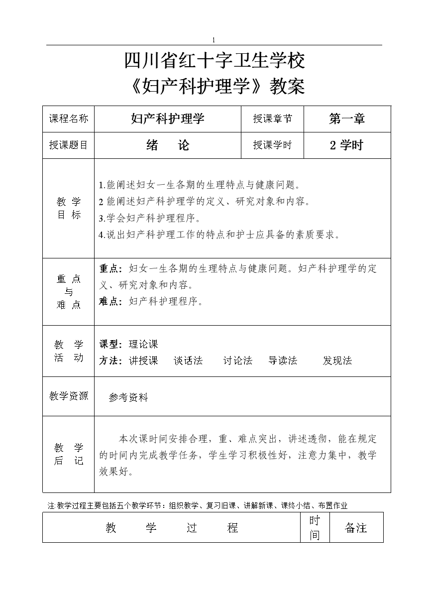 教案 妇产科护理学.doc