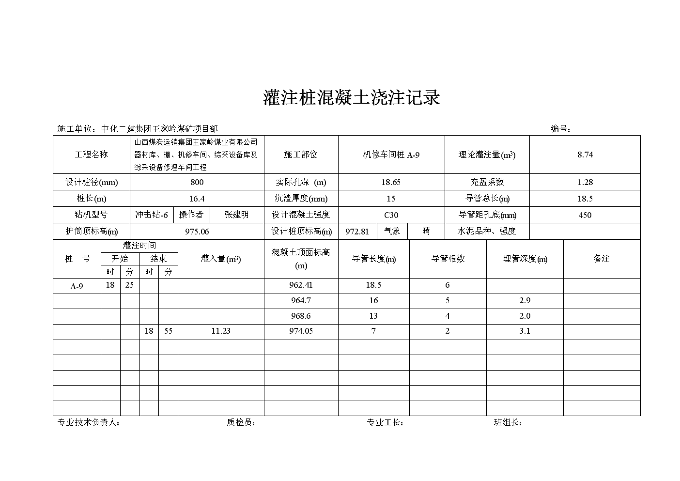 灌注桩混凝土浇注记录表.doc下载-文档赚钱网