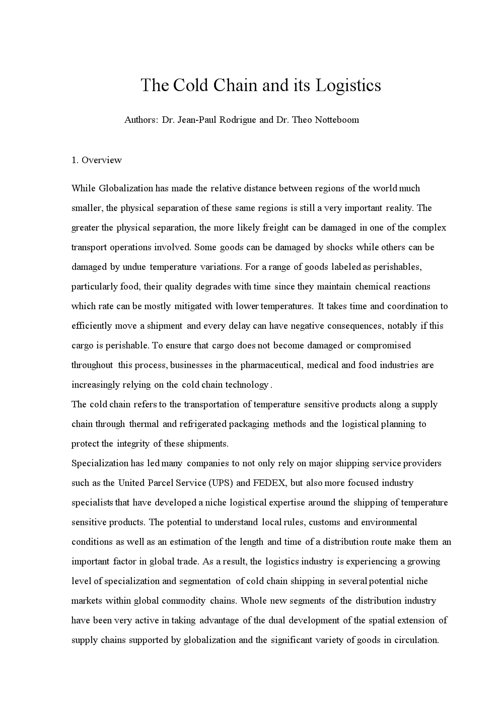 冷链物流外文参考文献--The Cold Chain and its