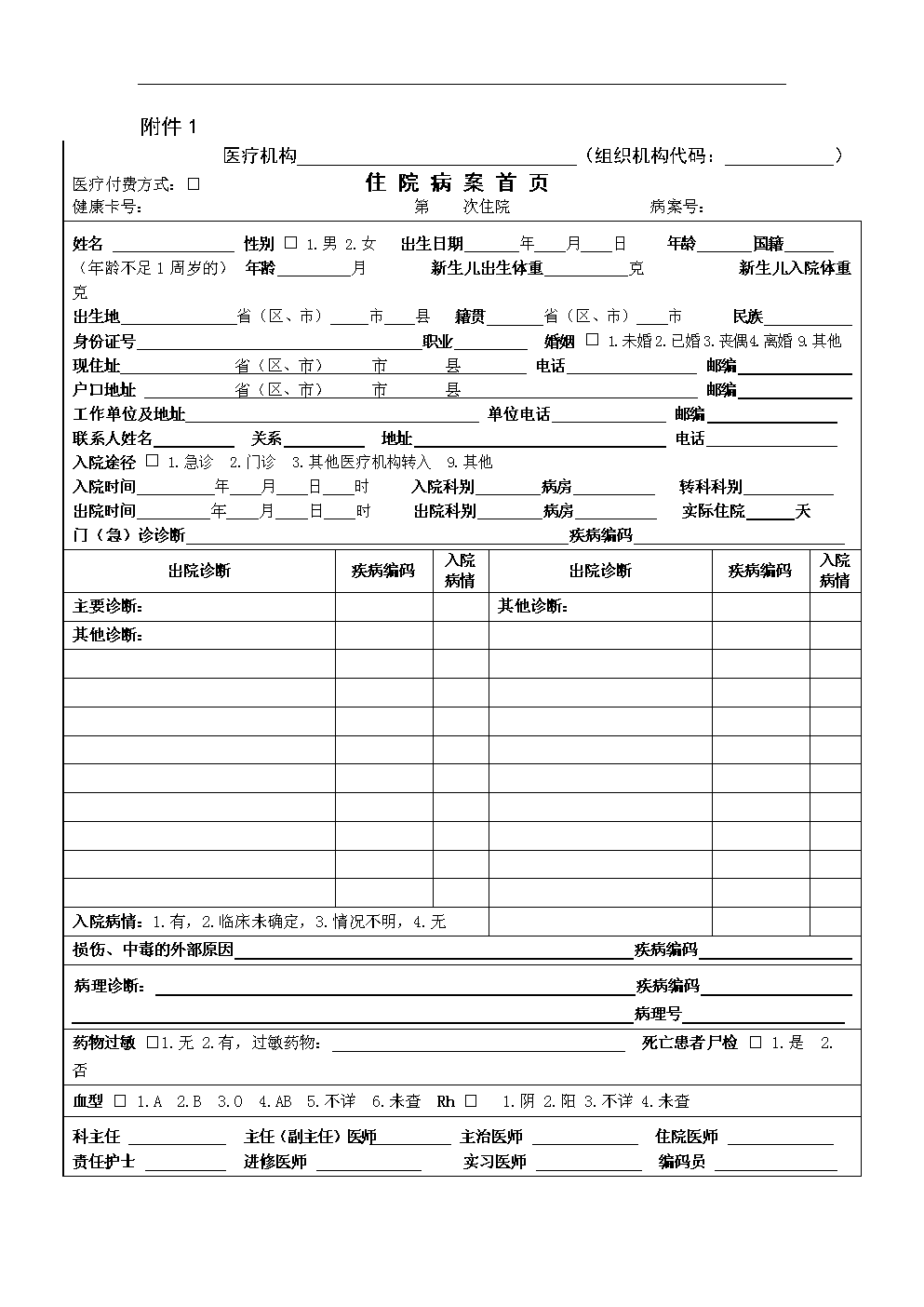 2011版住院病历首页填写及说明1.doc