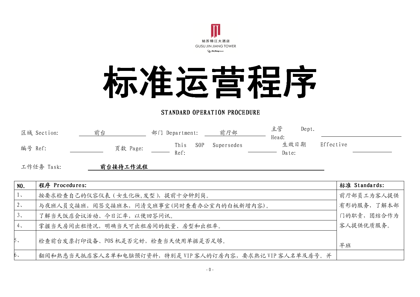 xxx国际酒店前厅部SOP.doc